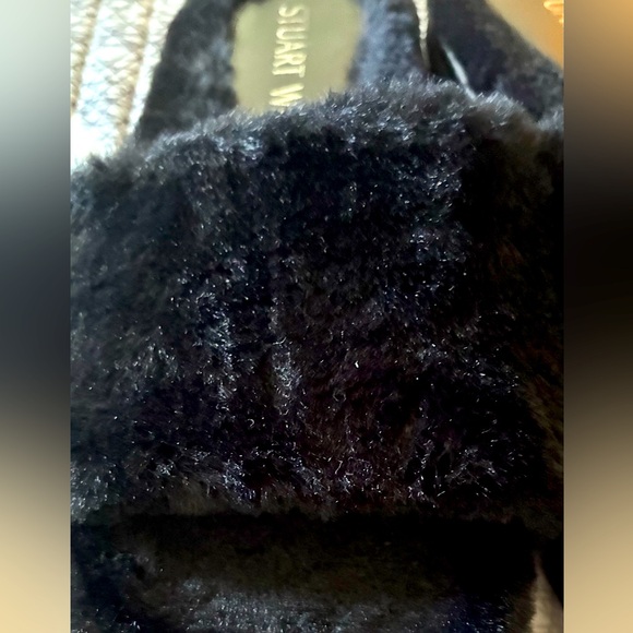 Stuart Weitzman Black Furry Women's Slippers - Picture 4 of 8